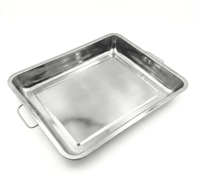 BANDEJA DE ACERO 42CM X 32CM X 4.5CM DE CON PESTAÑA 1/2CM CON JALADORES