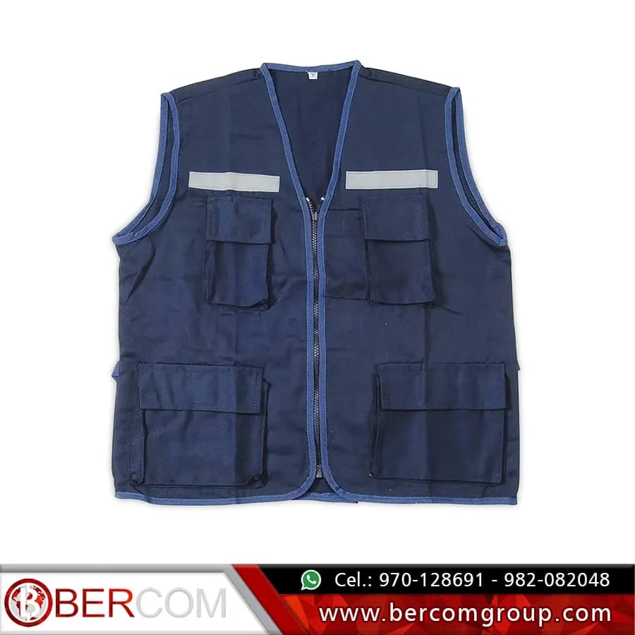 CHALECO DRILL AZUL T/ REPORTERO C/CINTA T-L SAFETY