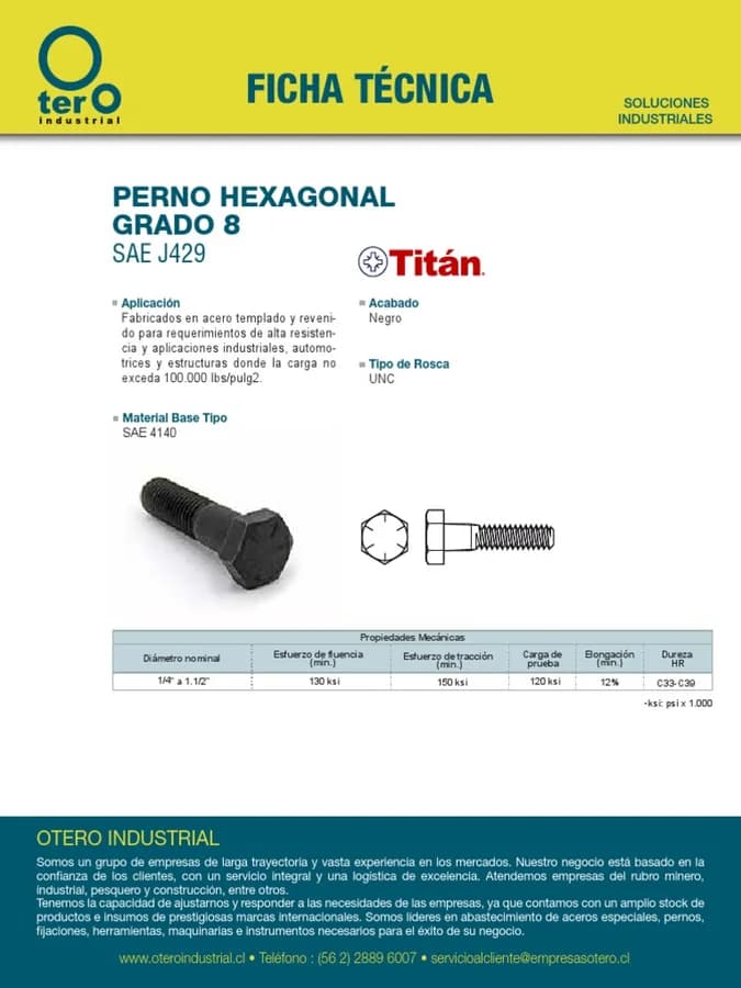 PERNO HEXAGONAL GRADO 5.8 N 12 X 1 1/4 + TUERCA HEXAGONAL G5.8 + ADANDELA LA CASA DEL PERNO