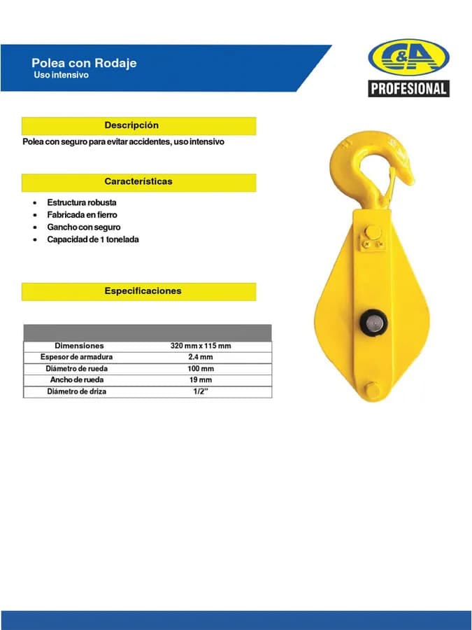 POLEA C/RODAJE 1 T CALIDAD SUPERIOR C&A